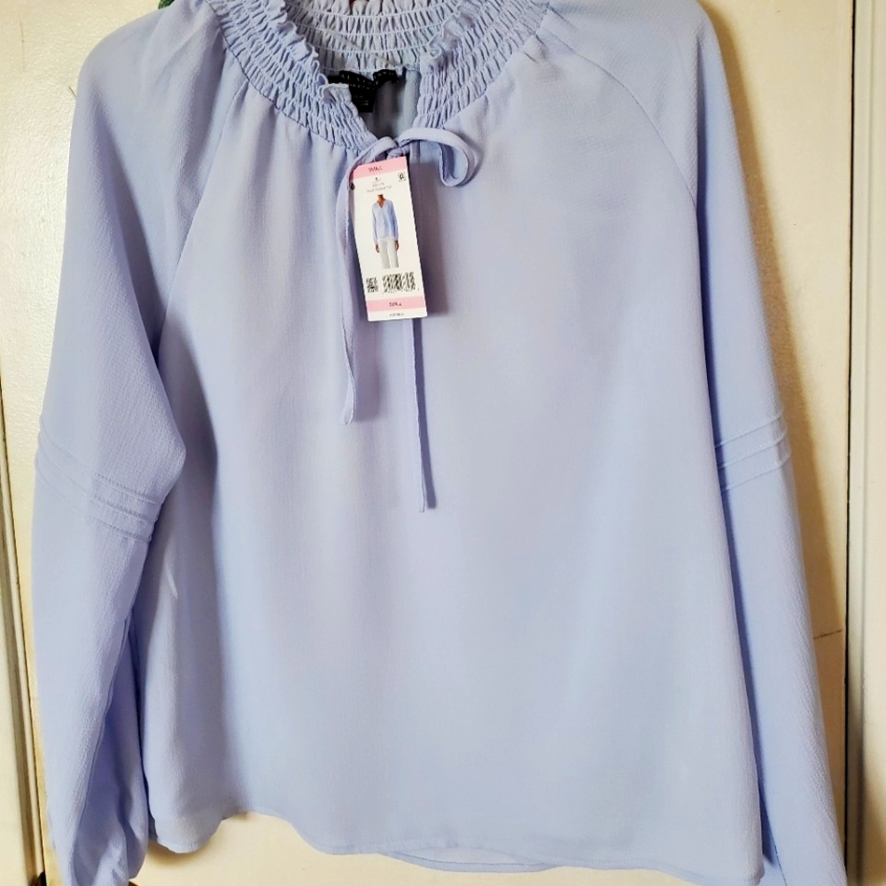 Social standard soft blue long sleeve blouse size Small.  Ruffle sleeves/collar